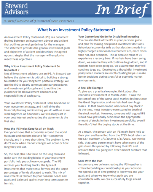 What Is An Investment Policy Statement Steward Advisors